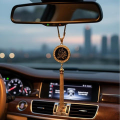 1 Pc Universal Islam Crystal Round Metal Pendant Arabic Calligraphy Hanging Decoration Piece For Car (Black)