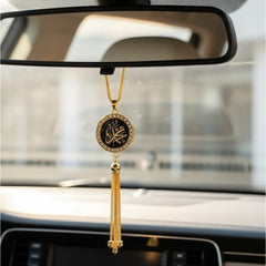 1 Pc Universal Islam Crystal Round Metal Pendant Arabic Calligraphy Hanging Decoration Piece For Car (Black)