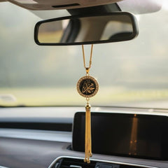 1 Pc Universal Islam Crystal Round Metal Pendant Arabic Calligraphy Hanging Decoration Piece For Car (Black)