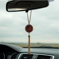 1 Pc Universal Islam Crystal Round Metal Pendant Arabic Calligraphy Hanging Decoration Piece For Car (Red)