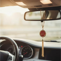 1 Pc Universal Islam Crystal Round Metal Pendant Arabic Calligraphy Hanging Decoration Piece For Car (Red)