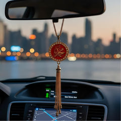 1 Pc Universal Islam Crystal Round Metal Pendant Arabic Calligraphy Hanging Decoration Piece For Car (Red)