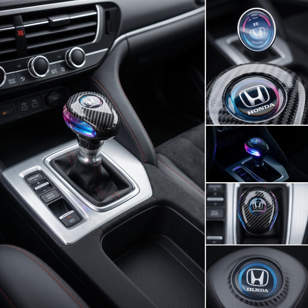 1 Pc Universal Honda Crystal RGB Gear Knob In Carbon Fiber