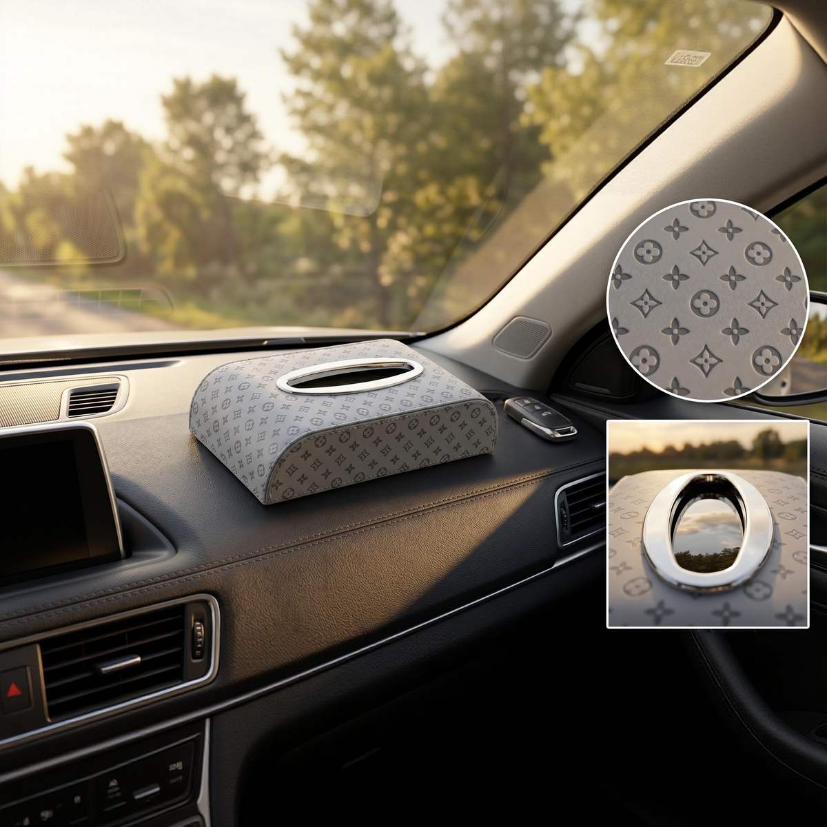 1 Pc Universal Car Dashboard Tissue Box In Premium Quality (Silver)