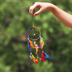 1 Pc Universal Hanging Colorful Rainbow Feather Dreamcatcher Ring For Car in Premium Quality