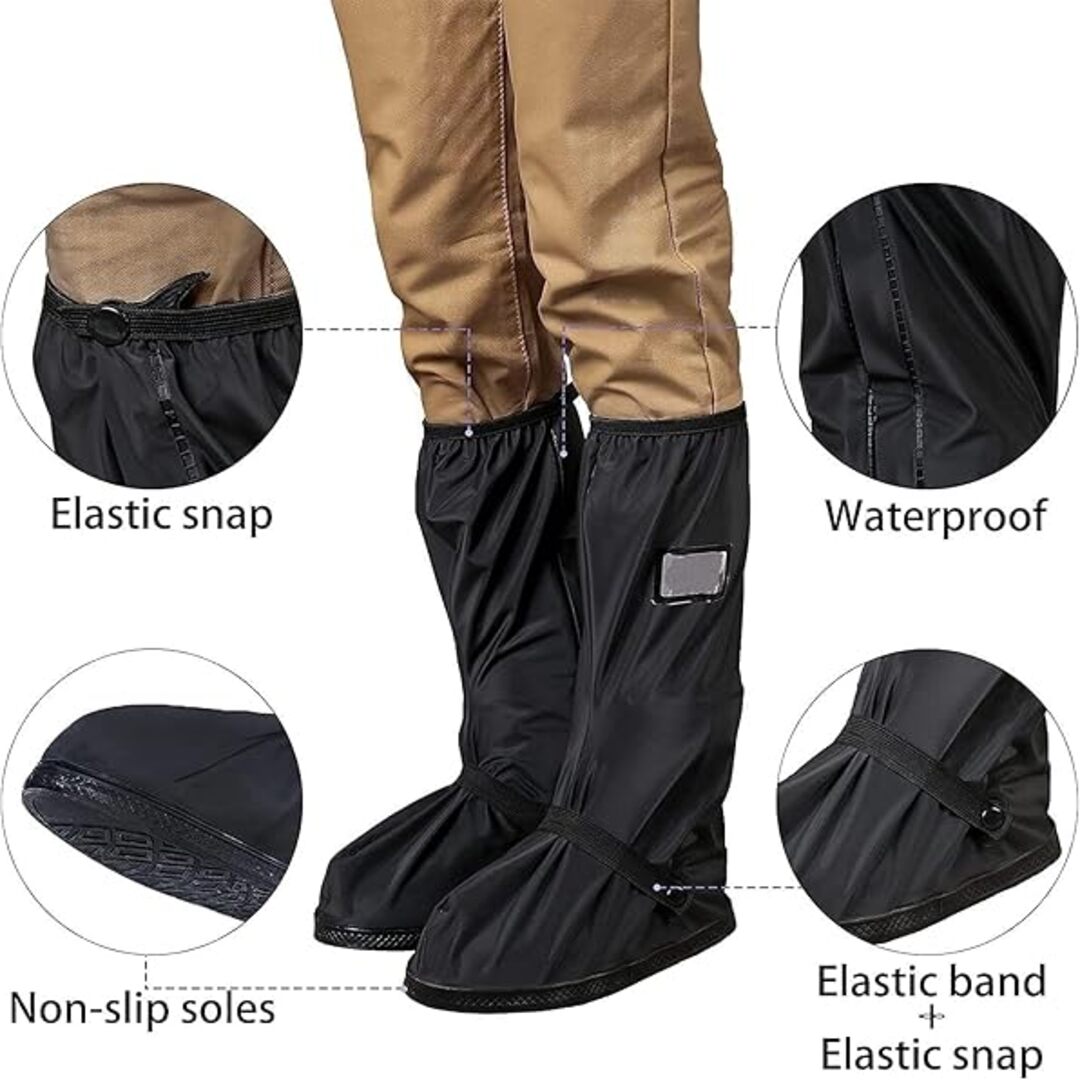 Waterproof Shoes Cover with Reflector Rain Snow Boots Black Reusable Covers for Motorcycle -1 Pair