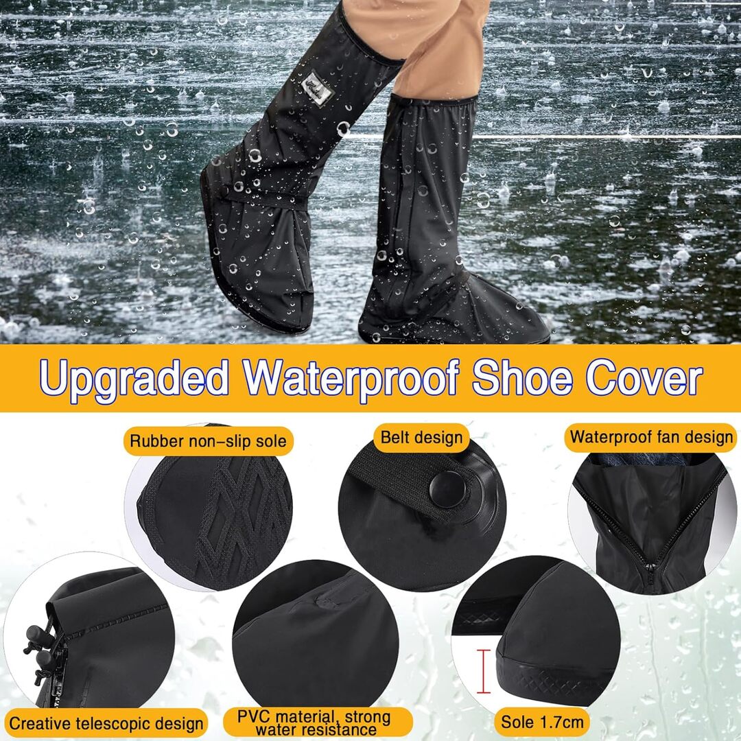 Waterproof Shoes Cover with Reflector Rain Snow Boots Black Reusable Covers for Motorcycle -1 Pair