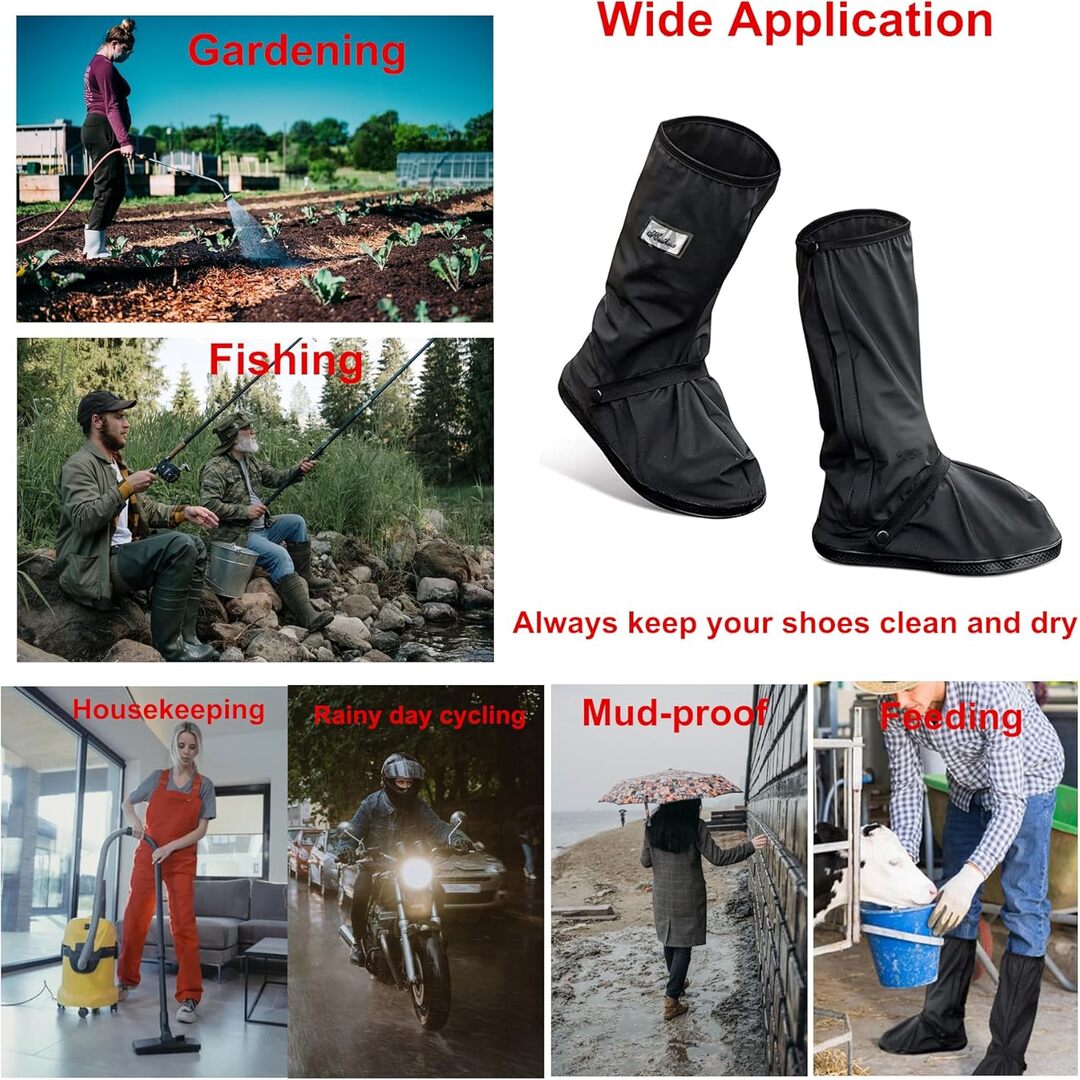 Waterproof Shoes Cover with Reflector Rain Snow Boots Black Reusable Covers for Motorcycle -1 Pair
