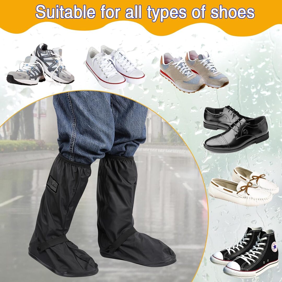 Waterproof Shoes Cover with Reflector Rain Snow Boots Black Reusable Covers for Motorcycle -1 Pair