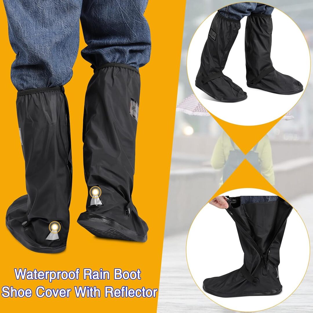 Waterproof Shoes Cover with Reflector Rain Snow Boots Black Reusable Covers for Motorcycle -1 Pair