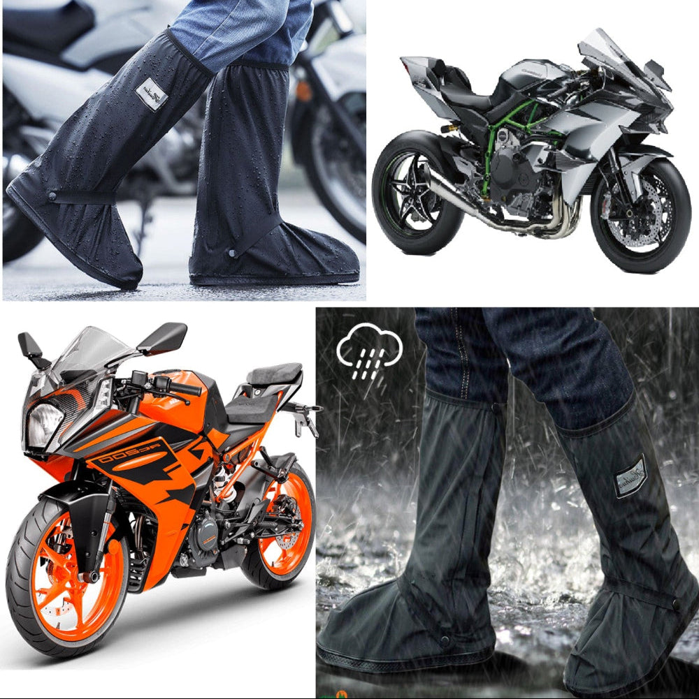 D-11 Waterproof Shoes Cover with Reflector Rain Snow Boots Black Reusable Covers for Motorcycle -1 Pair