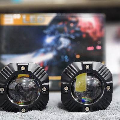 Square Style Spotlight Headlight 9D Lens Yellow/White Beam Fog Light With Flasher  2 Pcs Set