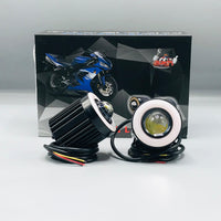 Mini Driving Ring Light Upgraded Model Motorcycle Auxiliary Spot Lights High Low Beam White / Yellow With Ring 2 Pcs Set
