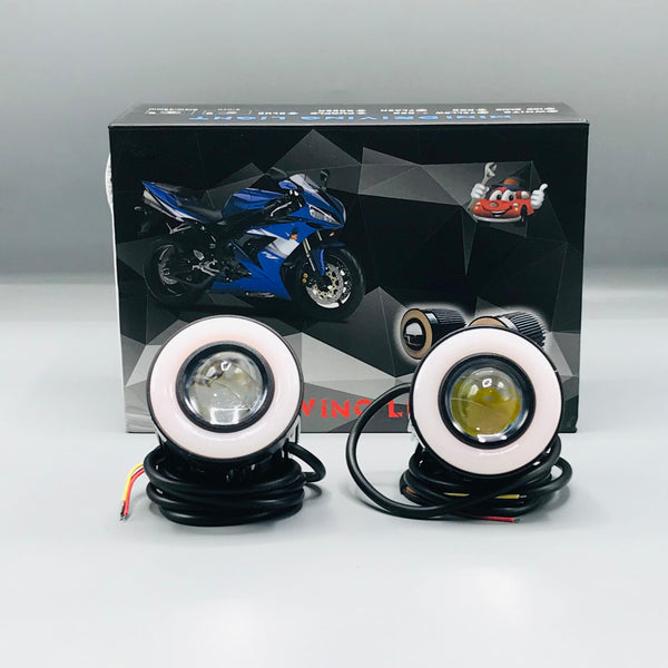 Mini Driving Ring Light Upgraded Model Motorcycle Auxiliary Spot Lights High Low Beam White / Yellow With Ring 2 Pcs Set