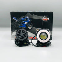Mini Driving Ring Light Upgraded Model Motorcycle Auxiliary Spot Lights High Low Beam White / Yellow With Ring 2 Pcs Set