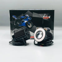 Mini Driving Ring Light Upgraded Model Motorcycle Auxiliary Spot Lights High Low Beam White / Yellow With Ring 2 Pcs Set