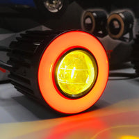Mini Driving Ring Light Upgraded Model Motorcycle Auxiliary Spot Lights High Low Beam White / Yellow With Ring 2 Pcs Set