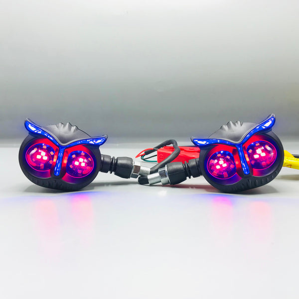 Bike Indicator Owl Shape Running Style With DRL Blue - Red - Yellow 2 Pcs Set