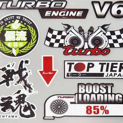 Premium Quality Custom Sticker Sheet For Car & Bike Embossed Style TURBO ENGINE