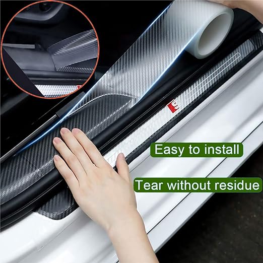 White Carbon Fiber Car Door Sill Protector Protector 5D Gloss Automotive Wrap Film Self-Adhesive Anti-Collision