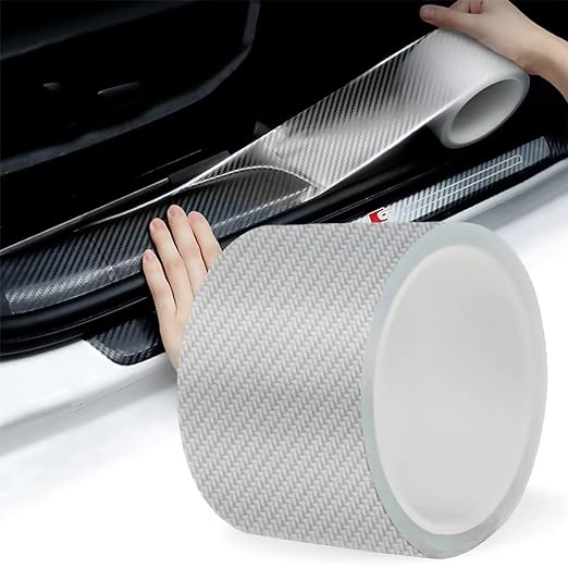 White Carbon Fiber Car Door Sill Protector Protector 5D Gloss Automotive Wrap Film Self-Adhesive Anti-Collision