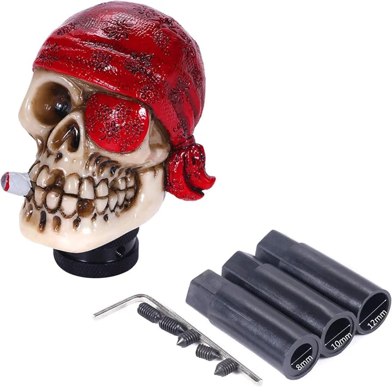 Universal One-Eyed Pirate Smoking Skull Shift Gear Knob Car Shifter Lever Most Manual Automotive Vehicles