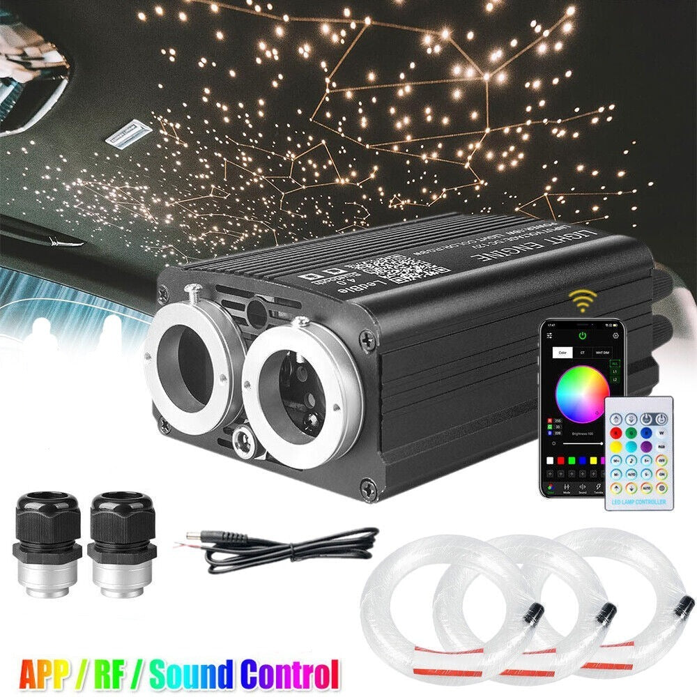 Liuhawk Double Head Galaxy Fiber Optic 9.5ft Starlight Headliner Kit (300pcs 0.75mm+500pcs 0.5mm )& 900 Pcs 0.5mm with 100 pcs 1mm Meter Shooting Star, Sound Activated Remote APP Control CAR And HOME Roof Decor