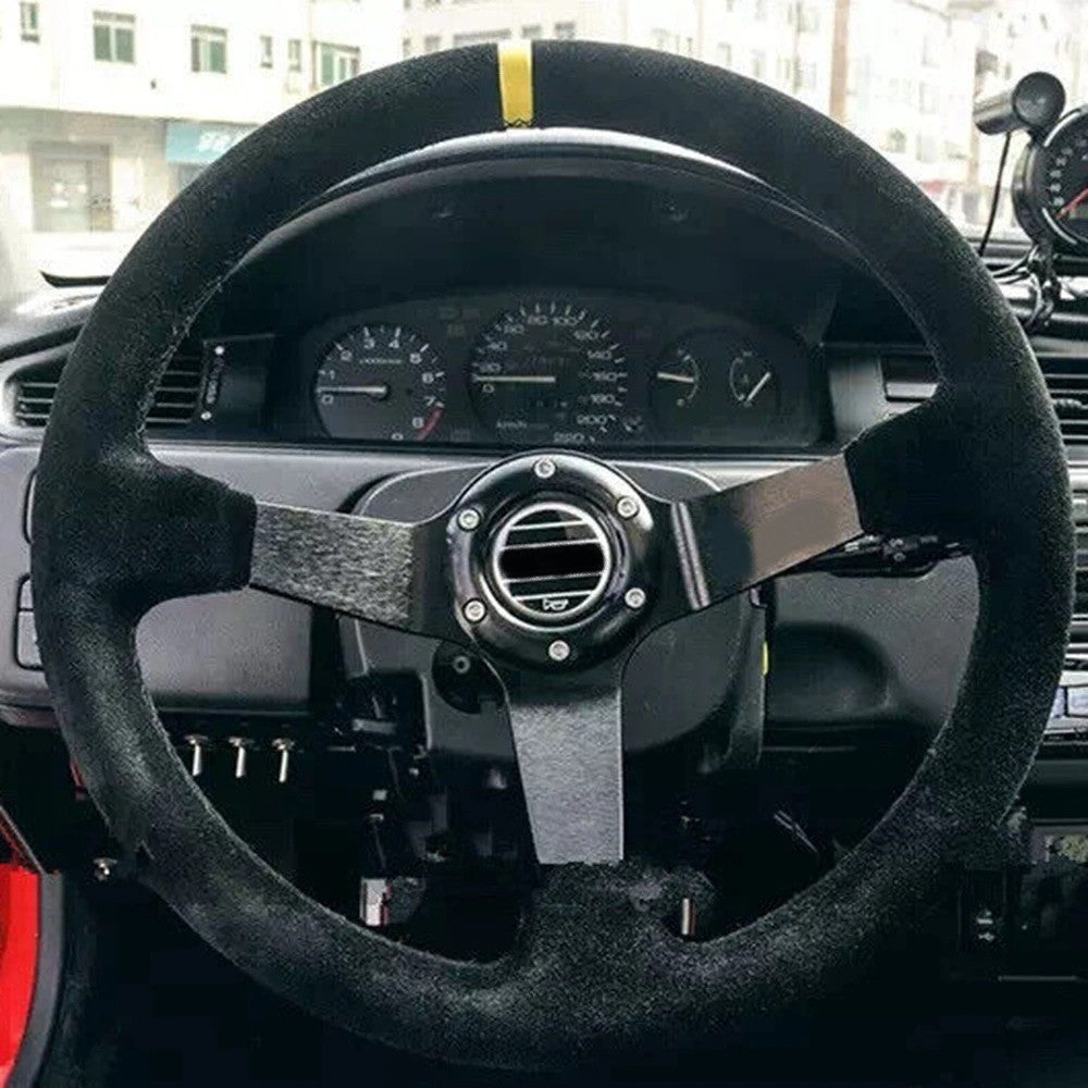 Universal Alcantara Deep Dish Sports Steering Wheel 1 Pc