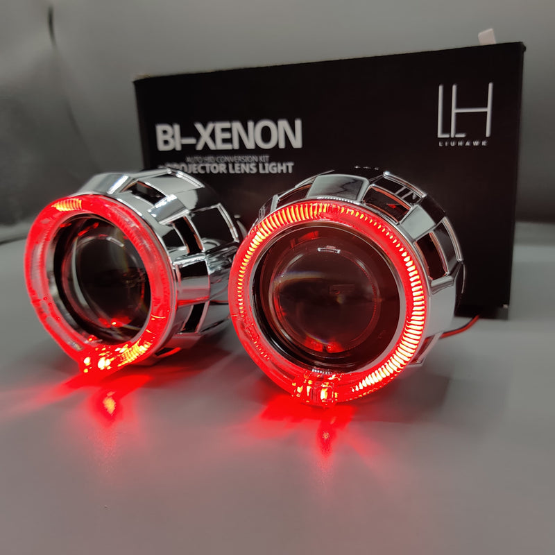 LIUHAWK Bi Xenon Projector DRL+Indicator X2 Round Style 55 Watt SMD Complete Set  Red - Yellow