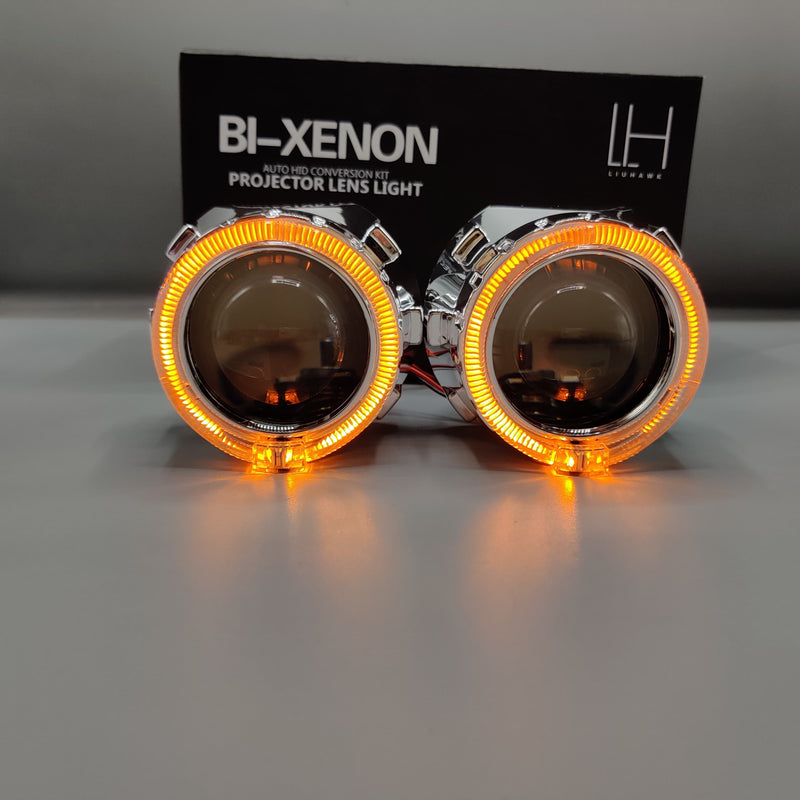 LIUHAWK Bi Xenon Projector DRL+Indicator X3 Round Style 55 Watt SMD Complete Set Red - Yellow