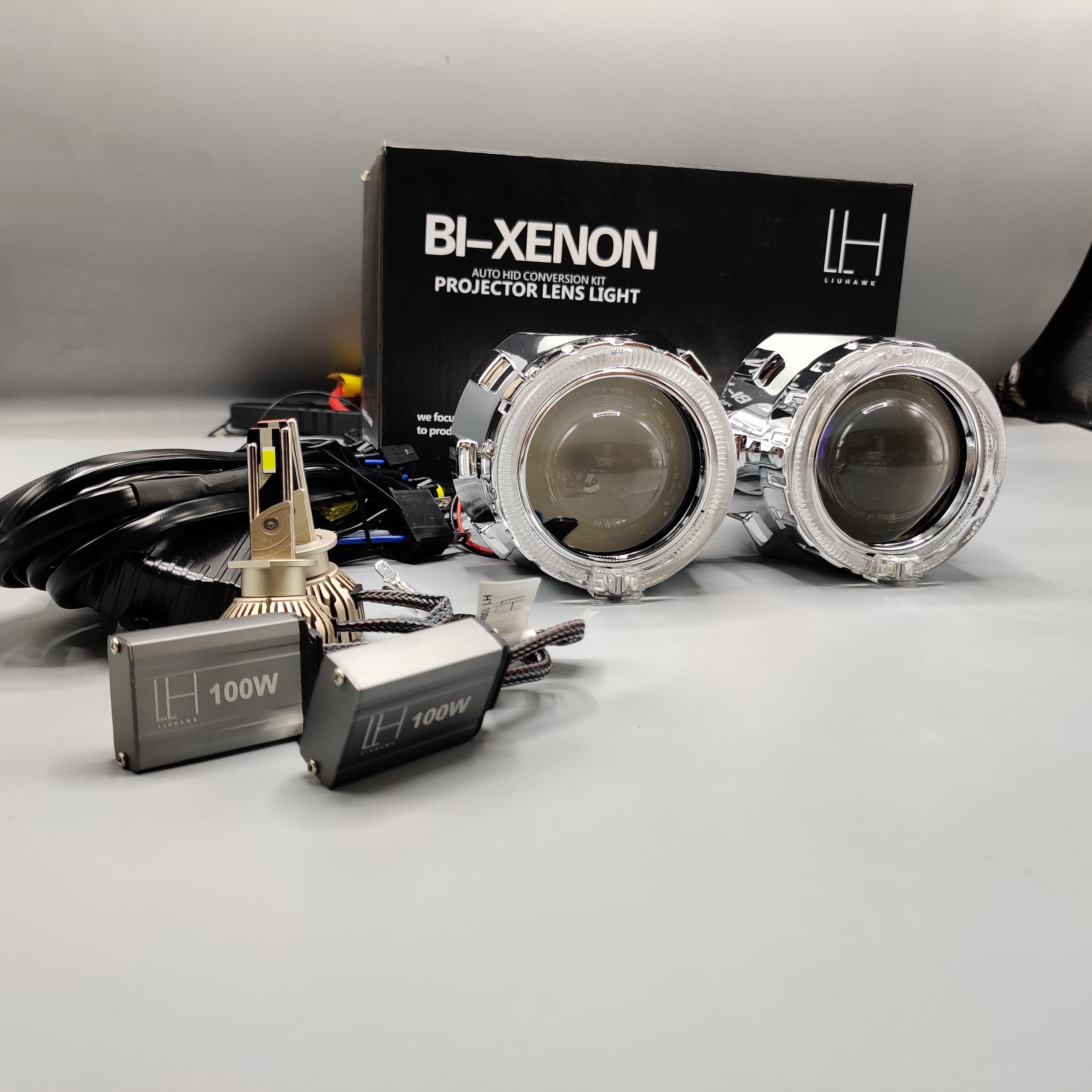 LIUHAWK Bi Xenon Projector DRL+Indicator X3 Round Style 55 Watt SMD Complete Set White - Yellow