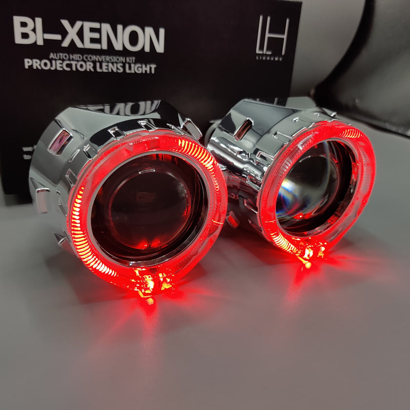LIUHAWK Bi Xenon Projector DRL+Indicator X3 Round Style 55 Watt SMD Complete Set Red - Yellow
