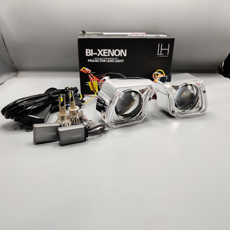 LIUHAWK Bi Xenon Projector DRL+Indicator Eye Style 55 Watt SMD Complete Set Red - Yellow
