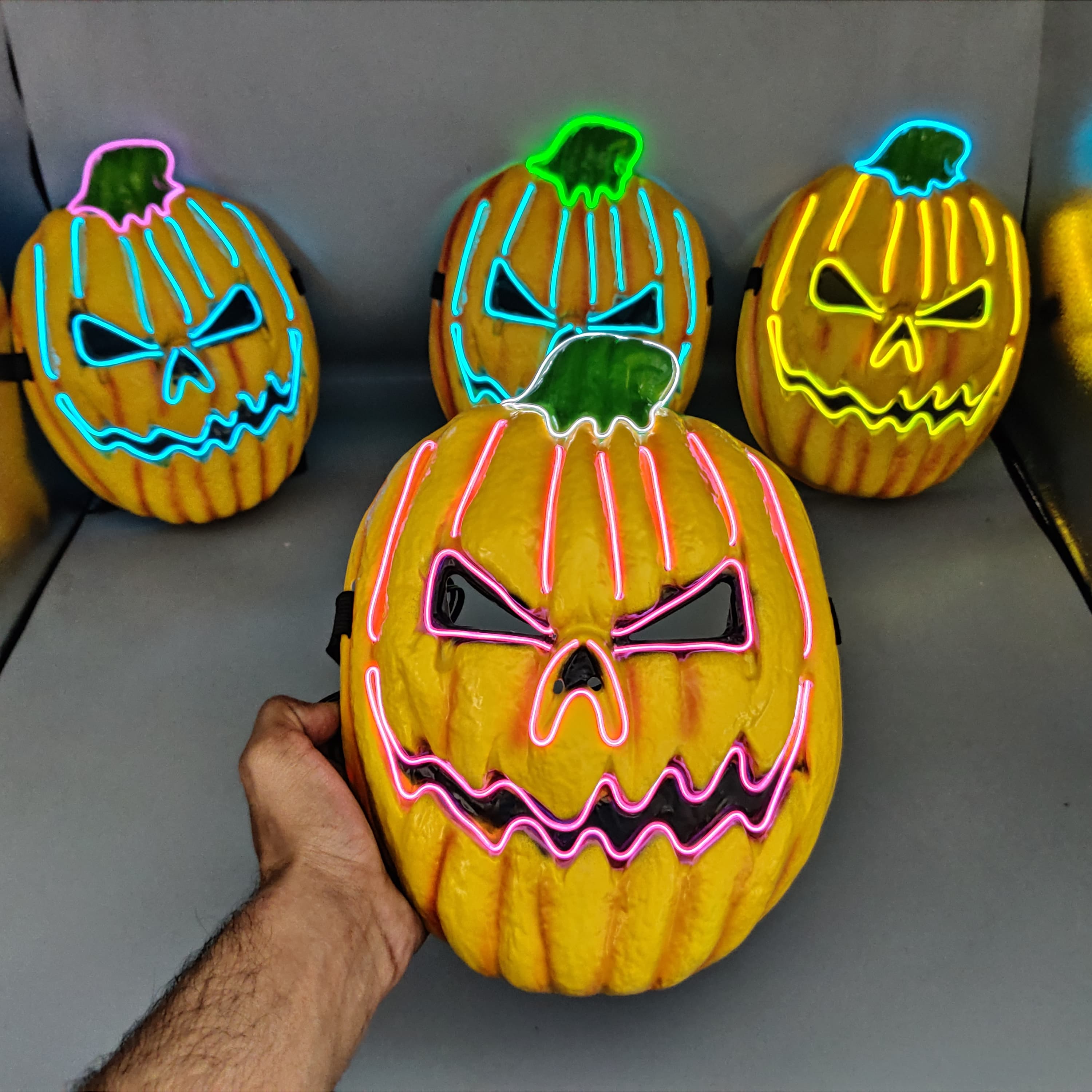 Universal Pumkin Style Neon Halloween Mask, Led Purge Mask 3 Lighting Modes For Costplay 1 Pc(Sky Blue)