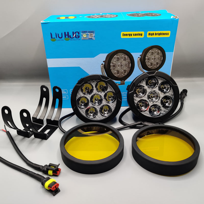 HJG 7 SMD Floodlight 140 Watt Cree SMD With Yellow Fog Covers And Wiring Bar Light 2 Pcs Set