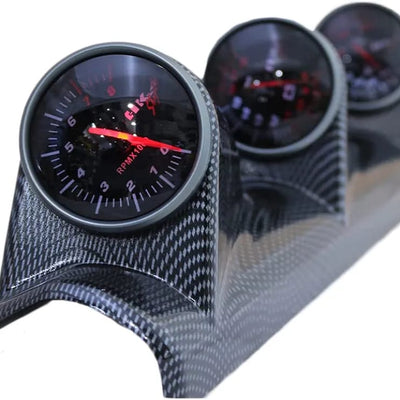 Car 12V 3in1 Carbon Fiber HKS Triple Pillar Gauge Meter Volt & Water Temp & RPM For Car 1 Pc