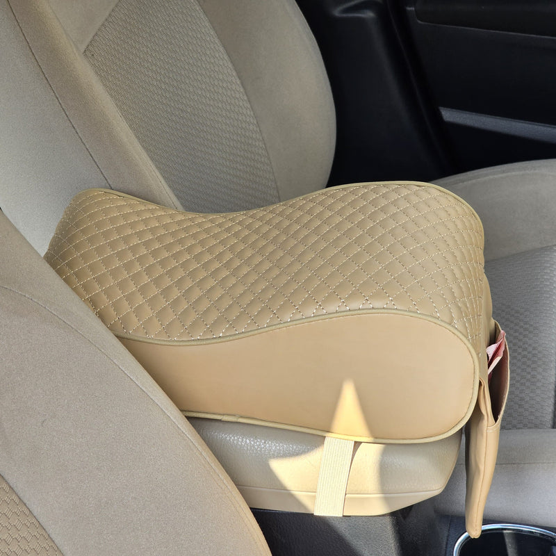 Universal Car Arm Rest Cushion Memory Foam PU Leather Armrest Seat Box Cover Protector 1 Pc(Beige)