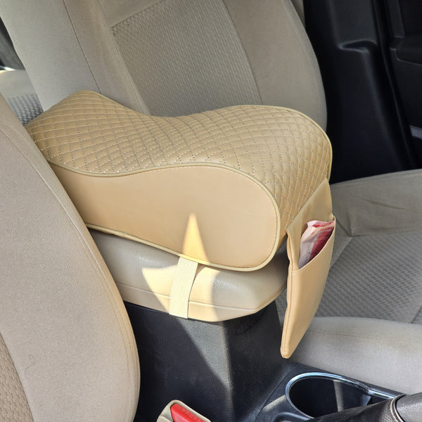 Universal Car Arm Rest Cushion Memory Foam PU Leather Armrest Seat Box Cover Protector 1 Pc(Beige)