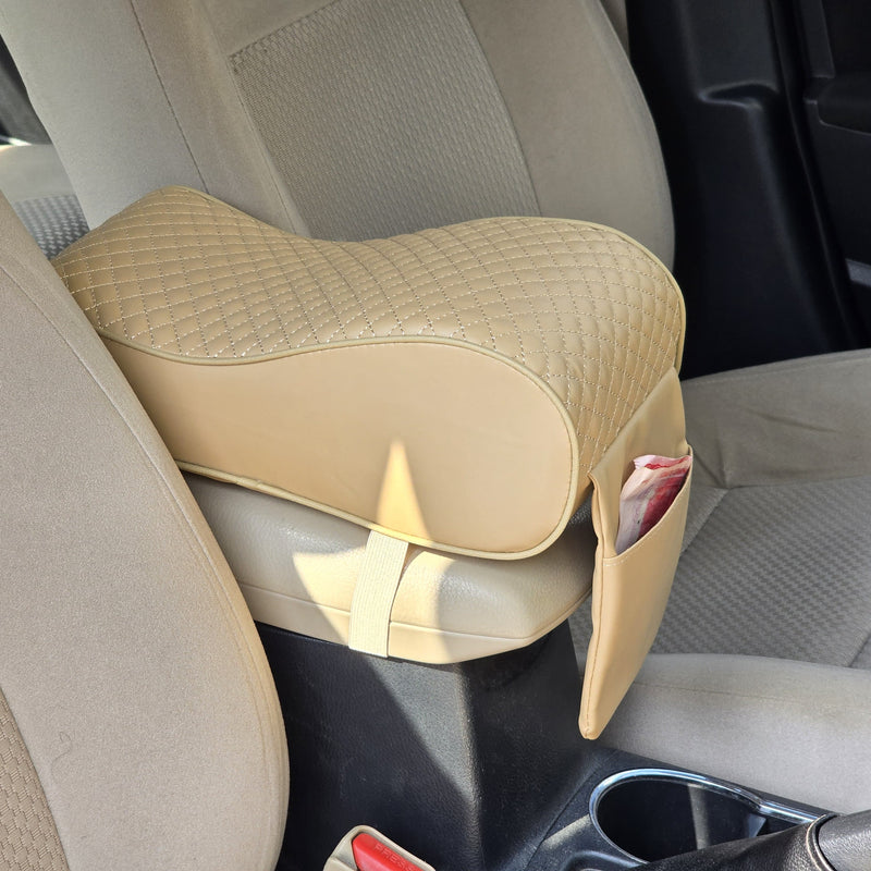 Universal Car Arm Rest Cushion Memory Foam PU Leather Armrest Seat Box Cover Protector 1 Pc(Beige)