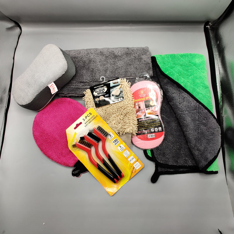 9 in 1 Car Detailing Kit With Gloves Microfibers And  Brushes For All Cars