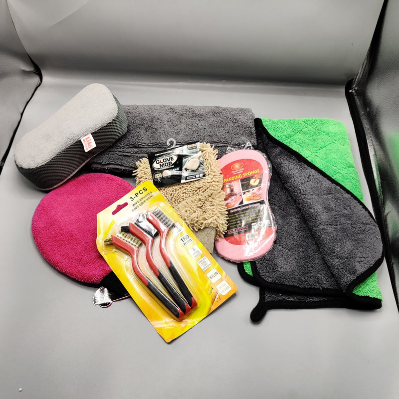 9 in 1 Car Detailing Kit With Gloves Microfibers And  Brushes For All Cars