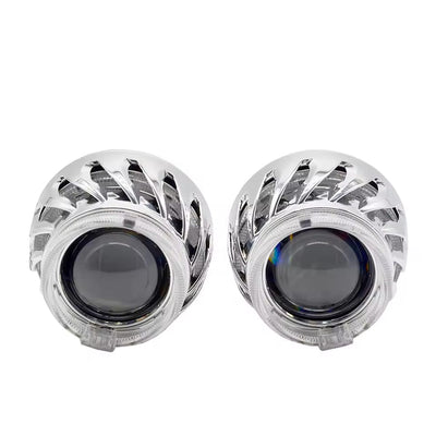 2 Pcs Set LIUHAWK Bi Xenon Projector DRL Fan Shape Style Shroud 100 Watt SMD Complete Set White - Blue