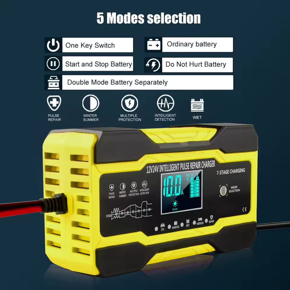 Universal 12V/10A AC To DC Car Trickle Charger With LCD Display Pulse Repair Charger 1 Pc