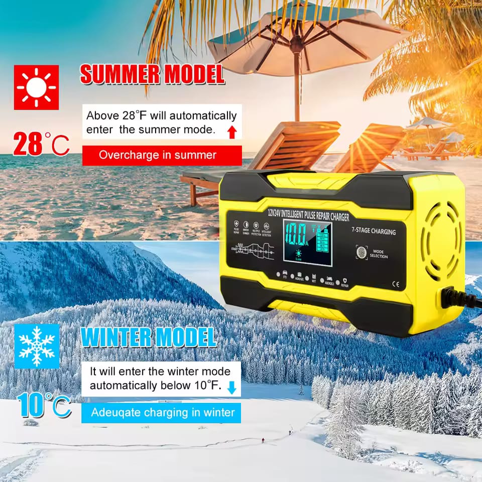 Universal 12V/10A AC To DC Car Trickle Charger With LCD Display Pulse Repair Charger 1 Pc