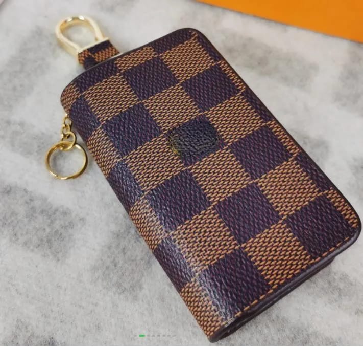 Premium Quality Check Pattern Leather Key Cover 1 PC  Brown