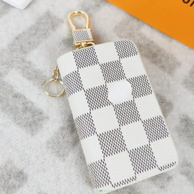 Premium Quality Check Pattern Leather Key Cover 1 PC  White