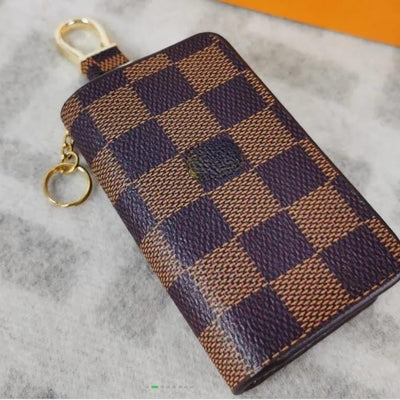 Premium Quality Check Pattern Leather Key Cover 1 PC  Brown