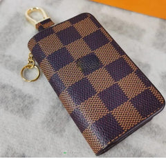 Premium Quality Check Pattern Leather Key Cover 1 PC  Brown
