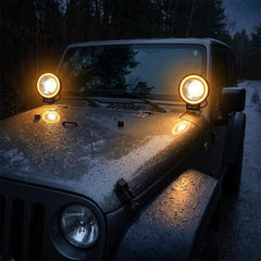 Universal Round LED Floodlight With Amber DRL Ring For Motorcycles & Off-Road Vehicles