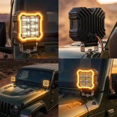 Universal 6-LED Square Floodlight With Amber DRL Frame For Motorcycle & Off Road Vehicles